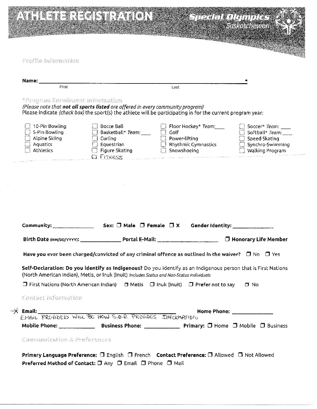 Athlete Registration Edited Form (2) Special Olympics Regina